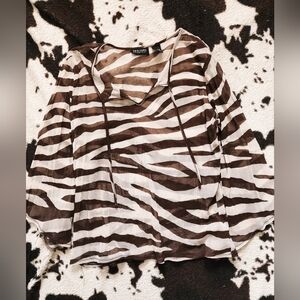 "NEW YORK AND COMPANY" WOMEN'S Y2K SHEER BLOUSE - MULTI